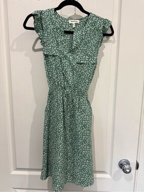 Monteau Green Floral Cap Sleeve Midi Dress